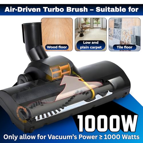 for Shop Vac Turbo Brush Head Vacuum Attachment for Rugs/Low-Pile Carpet/Hard Floor with Universal Hose Adapter Kit Fits 1-1/4'', 1-1/2'', 2-1/4'' & 1-3/8'' Hoses, Attachments for Pet Hair Removal