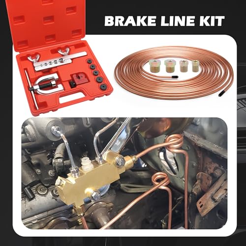 2026 New Double & Single Brake Line Flaring Tool Kit,Professional 3/16 Brake Line Kit with Tube Cutter and 5 Adapters(3/16",1/4",5/16",3/8",1/2"),Durable Brakes Lines Repair Kits
