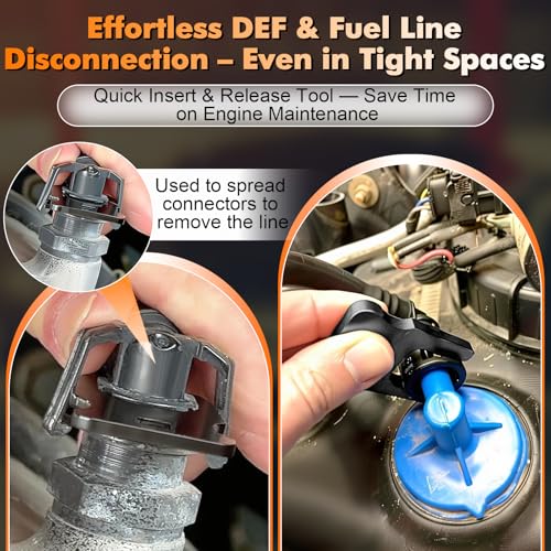 Feekoon DEF Fuel Line Disconnect Tool Set, 6 Sizes, 1/4 in Square Drive | for DEF, fuel, coolant and breather lines, 4 tools compress and 2 expand connectors, low profile for tight engine spaces