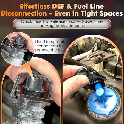 Feekoon DEF Fuel Line Disconnect Tool Set, 6 Sizes, 1/4 in Square Drive | for DEF, fuel, coolant and breather lines, 4 tools compress and 2 expand connectors, low profile for tight engine spaces
