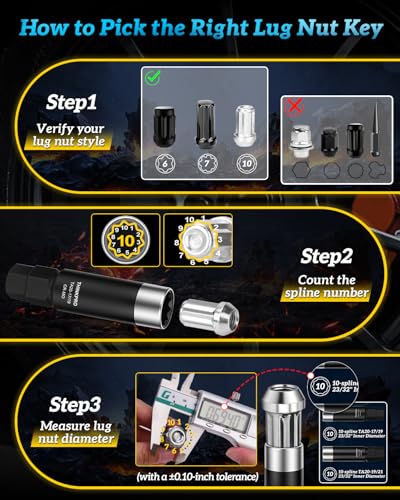 Spline Lug Nut Socket Set, 6/7/10 Spline Lug Nut Key | 8 Piece Wheel Lock Key(6 Spline Lug Nut Socket, 7 Spline Lug Nut Key, 10 Point Socket)