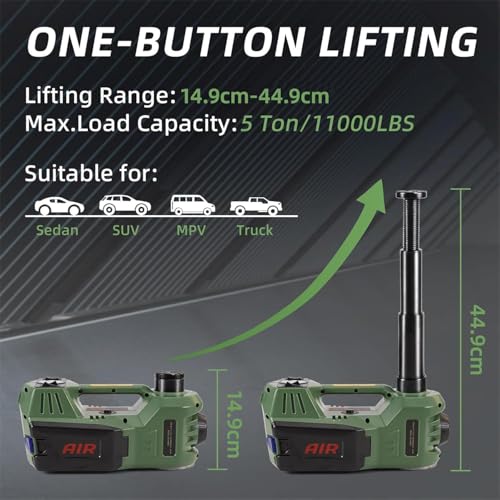 Electric Hydraulic Car Jack - Upgraded 4 in 1 Floor Jack Lift Kit 5 Ton Vehicle Trailer Truck Trolley Jack Stand Tire Change and Emergency Tyre Repair,Green Jack Only - color: Green Jack Only