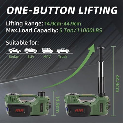 Electric Hydraulic Car Jack - Upgraded 4 in 1 Floor Jack Lift Kit 5 Ton Vehicle Trailer Truck Trolley Jack Stand Tire Change and Emergency Tyre Repair,Green Jack Only - color: Green Jack Only
