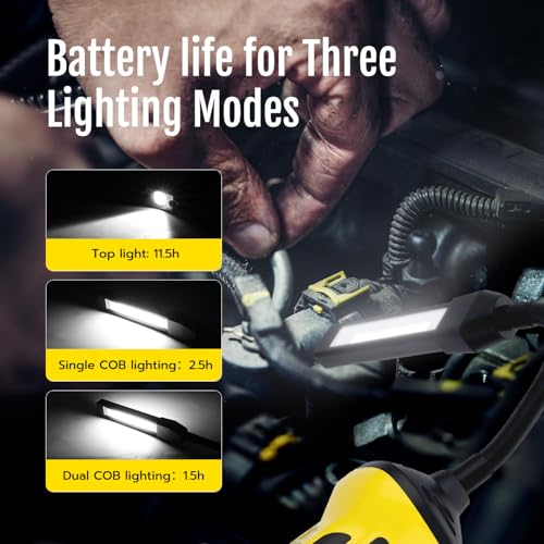 Mcbazel Magnetic Adjustable Work Light - 3000mAh Rechargeable LED Inspection Light with Flexible Gooseneck, Stepless Dimming, and Strong Magnet Base - Mechanics Flashlight for Car Repair & Emergency