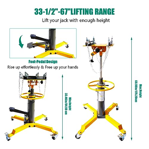 Transmission Jack, 1600 LBS Capacity Adjustable Height Hydraulic Transmission Jack, 2 Spring High Lift Vertical Telescoping Floor Jack Stand,360°Swivel Wheel W/Brakes (1600lbs, Yellow) (Yellow) - color: Yellow