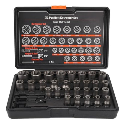 Bolt Extractor Set, 32Pcs Stripped Bolt Remover Lug Nut Remover | Lug Nut Extractor Set for Broken Damaged Rounded-Off Bolts, Nuts, Bolts, Studs, Threaded Tubes - size: 32pcs