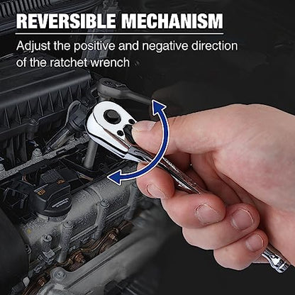 WORKPRO 1/4-Inch Drive Ratchet, Quick-Release 72-Tooth Ratchet Wrench | Reversible Ratchet Wrench Handle, Chrome Alloy Made, Cr-Mo Head, Full Polished - size: 1/4"