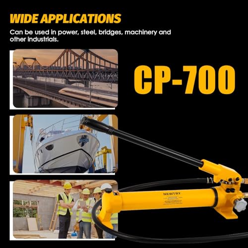 NEWTRY 50 ton Low Profile Hydraulic Ram Jack + Hand Pump Stoke 16mm(0. 63inch) Mini Protable Hydraulic Cylinder Industrial Super Thin Lifting Jack - size: 50T Hydraulic Jack + cp-700 pump