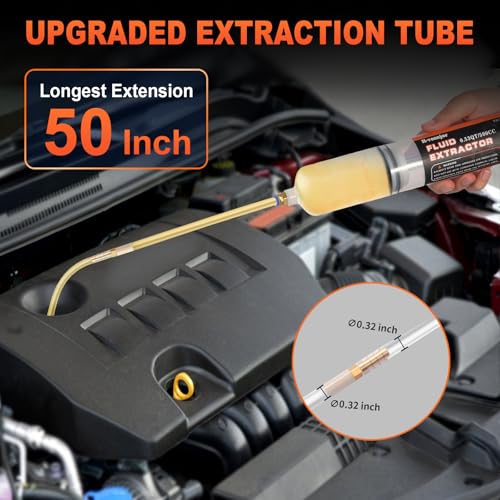 H-veenjor 500 CC Automotive Fluid Extractor Pump, Oil Change Syringe with Extra 32" Soft Hose & Two 9" Tubes, Manual Extraction and Fill Pump, Fluid Oil Change Evacuator with Powerful Suction (500 CC) - size: 500 CC