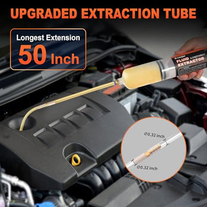H-veenjor 500 CC Oil Change Syringe with Extra 32" Soft Hose & Two 9" Tubes | H-veenjor Automotive Fluid Extractor Pump,Manual Extraction and Fill Pump, Fluid Oil Change Evacuator with Powerful Suction - size: 500 CC