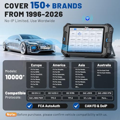 Bidirectional Scan Tool VDIAGTOOL VD80 BT, 8" Topology Mapping OBD2 Scanner for Car, 2026 Wireless Full System Diagnostic Tool with 41+ Resets, ECU Coding, FCA AutoAuth, CAN FD/DoIP, 3 Years Update