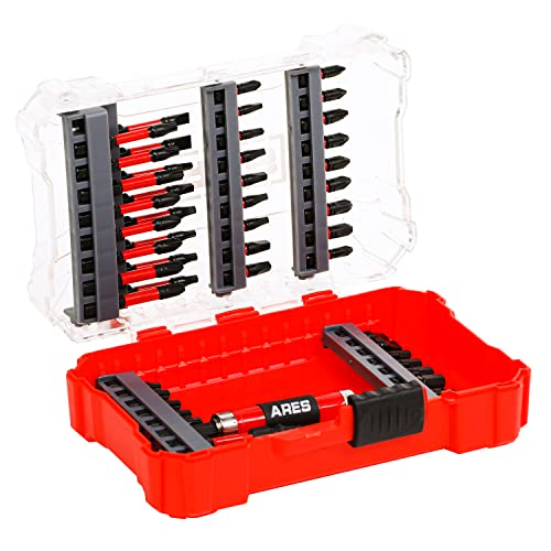 ARES 31022-52-Piece Torsion Power Bit Set with Sliding Bit Holder – Includes Standard and Reduced Philips, SAE Hex, Standard Torx, Slotted, Double-Ended Power, and Square - size: 52-Piece Torsion Power Bit Set with Bit Holder