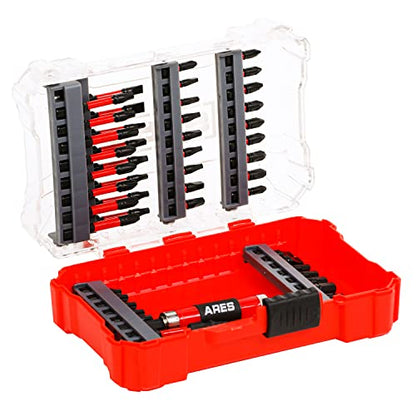 ARES 31022-52-Piece Torsion Power Bit Set with Sliding Bit Holder – Includes Standard and Reduced Philips, SAE Hex, Standard Torx, Slotted, Double-Ended Power, and Square - size: 52-Piece Torsion Power Bit Set with Bit Holder