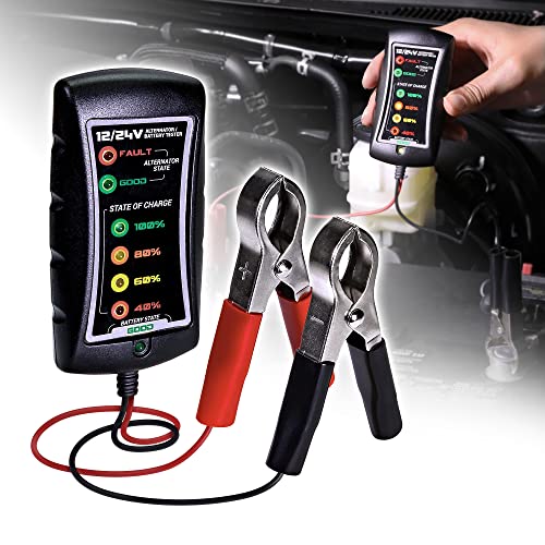 True Mods 12V 24V DC Automotive Auto Car Battery and Alternator Tester [Large Clamps] [LED Indication] Digital Checker Diagnostic Tool for Van Pickup Truck Vehicle Motorcycle