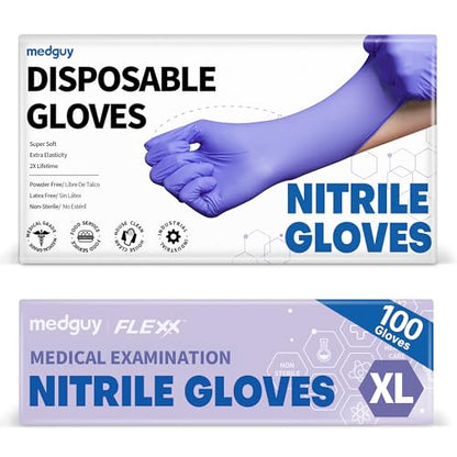 Medguy Medical Nitrile Exam Gloves, 4 Mil Powder-Free Latex-Free Disposable Food-Safe Cooking Cleaning, Blue-Violet 100 Pcs - color: X-large (Blue-violet)