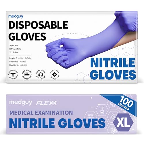 Medguy Medical Nitrile Exam Gloves, 4 Mil Powder-Free Latex-Free Disposable Food-Safe Cooking Cleaning, Blue-Violet 100 Pcs - color: X-large (Blue-violet)