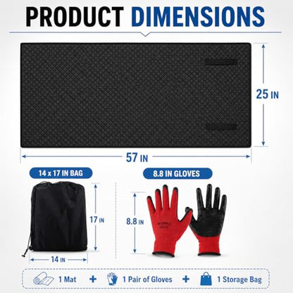 Mechanic Creeper Rolling Mat with Gloves - 57 x 25 Inch Black Sliding Garage Work Mat - PU Outer Foam Inner Magical Creeper Style Pad for Car Repair and Under Vehicle Maintenance