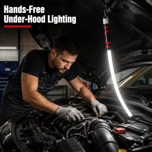 Plman 30" Flexible LED Flashlight Stick with Hook and Gloves | USB-C Charging, 3 Lighting Modes, Flexible LED Light Stick for Automotive Repair, Electrical Inspection, Camping
