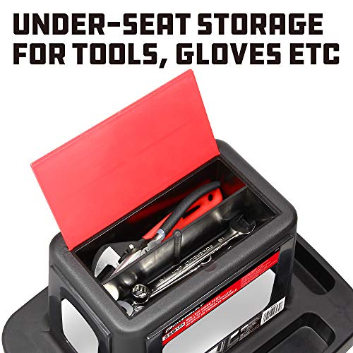 Powerbuilt Heavy Duty Injection Rolling Work Seat, Under-seat Storage Holds Tools, 3 Trays in Base Hold Tools and Small Parts, 350-pound Load Capacity - 620526