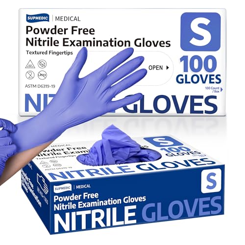Supmedic Medical Soft Max™ Nitrile Exam Gloves, Powder-Free Latex-Free Food Safe Clean Disposable Glove Blue Iris 100/1000 Ct - color: 100 Small (Blue Iris), size: Medium