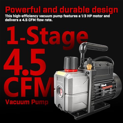 XtremepowerUS HVAC Vacuum Pump Manifold HVAC R134a, R12, R22, R410a, A/C Refrigeration R134, R134 Quick Connector AC Manifold Gauge Air Conditioner Oil Bottle w/Bag (4.5CFM) - size: 4.5CFM