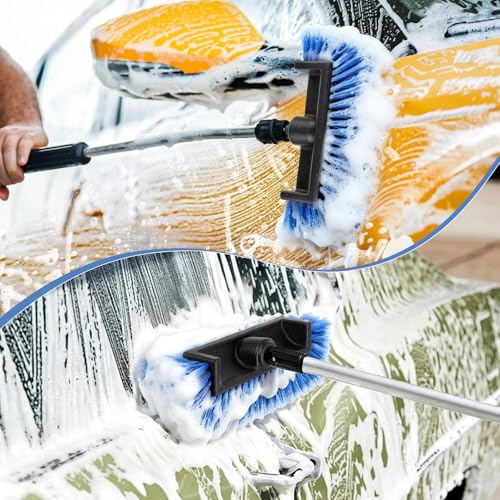 12" Car Wash Brush Head with Soft Bristles - Gentle on Paint, Compatible with Poles, Perfect for Cars, Trucks, RVs, Boats, Decks, and More (Blue)
