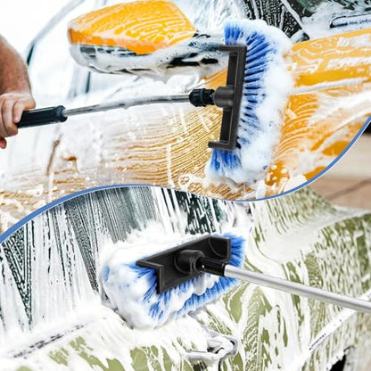 12" Car Wash Brush Head with Soft Bristles - Gentle on Paint, Compatible with Poles, Perfect for Cars, Trucks, RVs, Boats, Decks, and More (Blue)