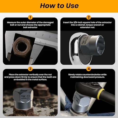 Impact Bolt & Nut Remover Set,14 Pieces Bolt Extractor Tool Set, 3/8" Drive Impact Bolt & Nut Remover Socket Tool Kit, Stripped For Damaged, Frozen, Studs, Rusted, Nuts & Screws, Tools Gifts for Men