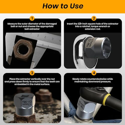 Impact Bolt & Nut Remover Set,14 Pieces Bolt Extractor Tool Set, 3/8" Drive Impact Bolt & Nut Remover Socket Tool Kit, Stripped For Damaged, Frozen, Studs, Rusted, Nuts & Screws, Tools Gifts for Men