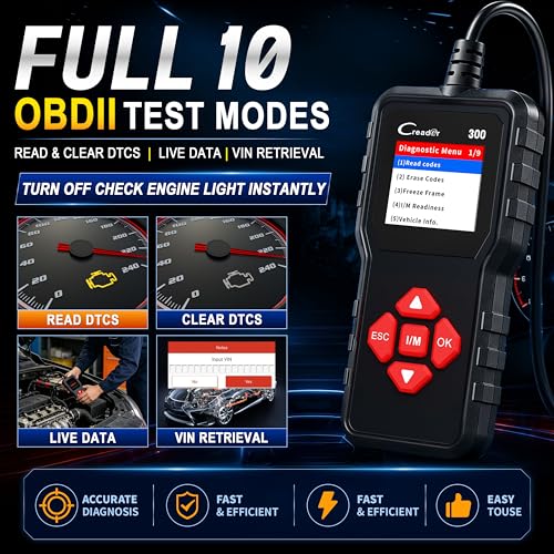 LAUNCH Creader 300 OBD2 Code Reader, Diagnostic Scanner with Battery Test | Full 10 OBDII Modes, Read & Clear DTCs, Live Data, VIN, Freeze Frame & I/M Readiness