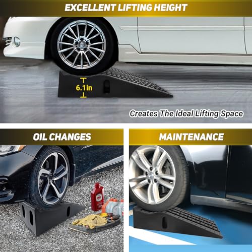 HOXWELL Portable Car Ramps for Oil Changes High Lift, Heavy Duty Plastic Low Profile Car Ramps for Jack Support, Vehicle Ramps for Garage, 35.63''x12''x8.07'', GVW 13000 LBS, 2 Packs - size: 295AU-2PCS