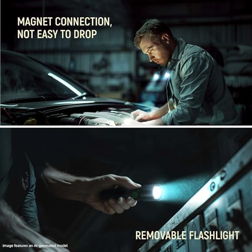 CLAKAP LED Neck Light, 1800 Lumens Bright Rechargeable Neck Flashlight with Magnetic Base, Detachable Hands Free Mechanic Work Lights Lamp for Reading