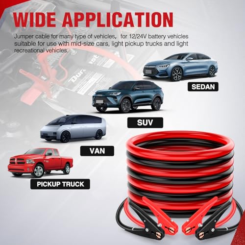 Nilight 2 Gauge 20FT 800A Car Battery Jumper Cables Kit | Heavy Duty Booster Jump Start Cable with Storage Bag for Jump Starting Dead or Weak Batteries for Pickup Truck RV Vans SUV - size: 2 Guage 20 FT