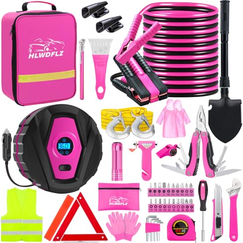 Car Emergency Kit with Portable Air Compressor - Roadside Emergency Kit for Vehicles, Winter Car Safety Roadside Assist Kit, Emergency Car Kit for Teen Girl and Ladies M-75 - size: 75pcs