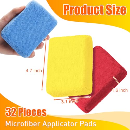 Riakrum 32 Pcs Microfiber Applicator Pads Soft Microfiber Foam Buffing Car Detailing Pads for Wax Ceramic Coating Polish Reusable Car Wash Sponge Tire Shine Applicator(Yellow,Grey,Blue,red) - color: Yellow,grey,blue,red