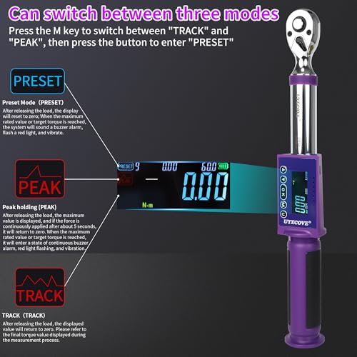 Digital Torque Wrench 3/8 Drive, (3.7-44.2 FT-LB/5-60N.M) ±2% High Accuracy Digital Torque Wrench, With Vibration, Buzzer and LED Alert - size: 3/8-inch (3.7-44.2 Ft-lbs./5-60Nm)