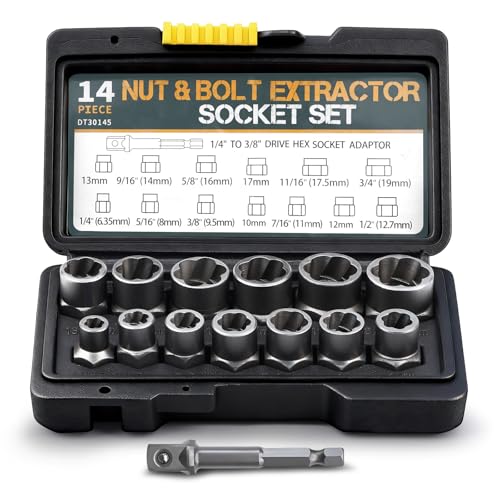 14 Pcs Bolt Extractor Kit-3/8" Drive for IMPACT Stripped Bolt Extractor Set Made Of Cr-Mo Steel, Extractor Socket Set For Damaged, Studs, Rusted, Rounded-Off Bolts, Nuts & Screws