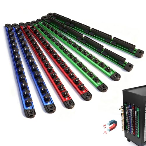 8-Piece Magnetic Socket & Bit Organizer Kit, 1/4'' 3/8'' 1/2'' Heavy Duty Socket Holder Holds 80 Clips, Aluminum Sockets Rail for Tool Box Drawer, 1/4'' Slidable Drill Bit Organizer Holds 80 Bits - style: Multi-Color 8-Piece