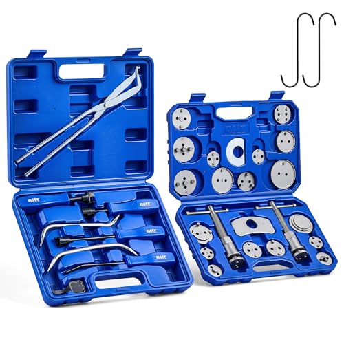 Orion Motor Tech 32pc Dual Brake Tools, 2 in 1 Caliper Compression Tool and Drum Brake Tool Kit, Brake Caliper Tool Kit and Drum Brake Tool with Brake Spring Tool Compressor Pliers Installer Remover | Structural-Grade Steel; Black Oxide Chrome Finish; Pis