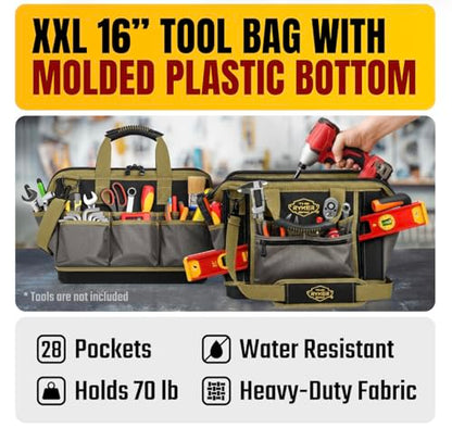 Ryker 16’’ Heavy Duty Tool Bag. Tool Box Organizer for Electrician & Plumber - color: 16-Inch Tool Bag