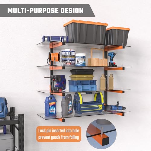Lumber Storage Rack, Snap-Fit Connection Lumber Rack Wall Mount, Heavy Duty Metal 8 Level-32 Inch Wood Storage Rack - color: Orange - 8 Tier (Snap-Fit)