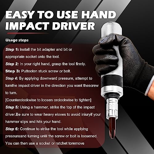 1/2" Hand Manual Reversible Impact Driver Set Extractor-12 PCS Impact Screwdriver S2 Steel Much More Durable Disengage Rusted Fasteners (3/8) - size: 3/8 Long
