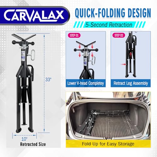 CARVALAX V-Head Pipe Jack Stands, Adjustable Pipe Stand for Welding | 28"-52" Adjustable Height, Fits 1/2" - 12" Pipe Capacity, 2500LB Load Capacity, w/Portable Folding Legs - color: Black