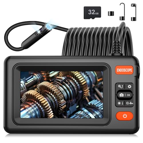 Dual Lens Endoscope Camera with Light, 1920P HD Borescope Camera with 4.3" LCD, 8 Adjustable LEDs, 16.4FT Semi-Rigid Cable & 32GB Card-IP67 Waterproof Inspection Borescope for Sewer/Drain/Pipe(Black)