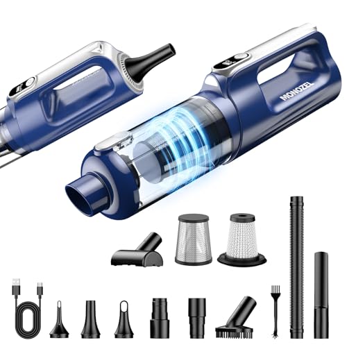 MONOZEL Car Vacuum Cleaner High Power, 18000Pa 2 in 1 Vacuum Cleaner&Air Duster, 130W Brushless Motor Handheld Vacuum Cordless with 7800mAh Battery, LED Light, Multi-Nozzles for Car, Home, Office, Pet - color: Silver