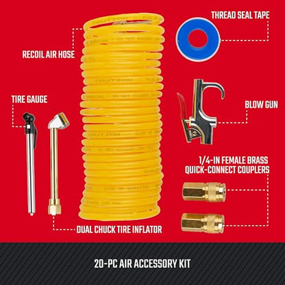 CRAFTSMAN 20-Piece Air Compressor Accessory Kit, Includes Recoil Hose, Tire Inflator, Blow Gun, Brass Quick-Connect Fittings, and More