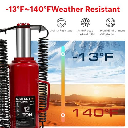 Air Hydraulic Bottle Jack, 12 Ton (26455) lbs Hydraulic Bottle Jack with 10.43''-19.88'' Lifting Range & Manual Hand Pump, for Pickup, Truck, RV, Auto Repair - color: 12 Ton