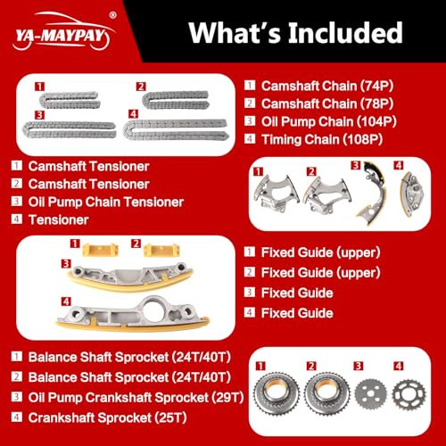 Engine Timing Chain Kit W/Sprocket & Tensioner & Guide Compatible with Audi Q5 Q7 S4 A4 A5 A6 A7 A8 3.0L OE# 06E109465BC 06E109465 06E109465AS 079109507AK