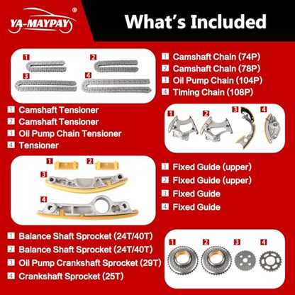 Engine Timing Chain Kit W/Sprocket & Tensioner & Guide Compatible with Audi Q5 Q7 S4 A4 A5 A6 A7 A8 3.0L OE# 06E109465BC 06E109465 06E109465AS 079109507AK