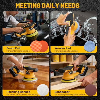 Upgraded Cordless Buffer Polisher - Buffer Polisher Kit Compatible with Dewalt 20V Battery, 6-Inch Brushless Car Polisher with 12pcs Polishing Accessories for Car Polishing/Waxing (Tool Only)